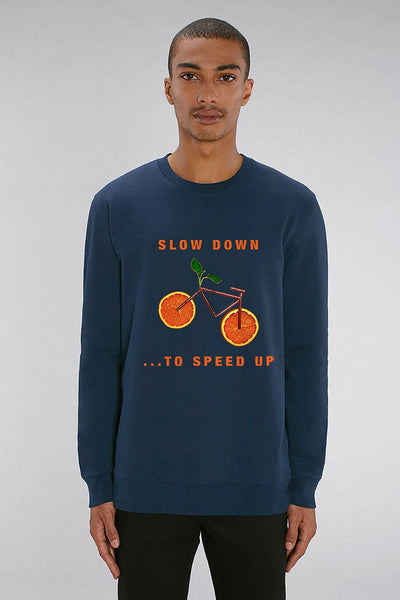 Navy Orange Bicycle Graphic Sweatshirt, Heavyweight, from organic cotton blend, Unisex, for Women & for Men 