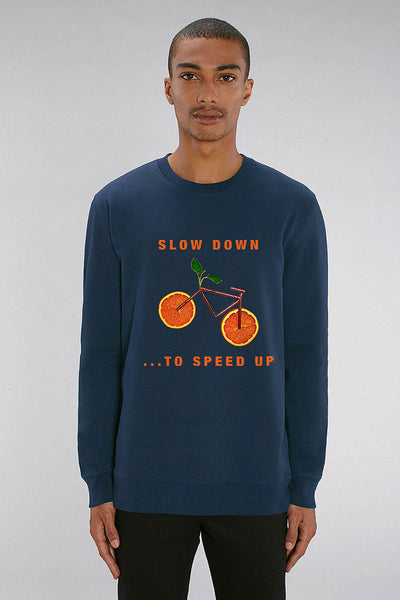 Navy Orange Bicycle Graphic Sweatshirt, Heavyweight, from organic cotton blend, Unisex, for Women & for Men 