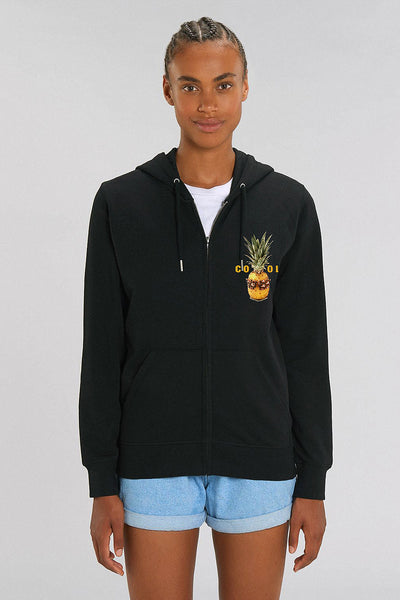 Black Cool Graphic Zip Up Hoodie, Medium-weight, from organic cotton blend, Unisex, for Women & for Men 