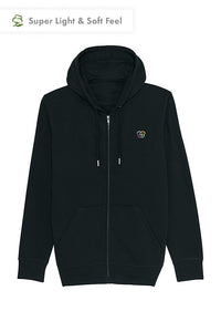 Black Embroidered Logo Zip Up Hoodie, Medium-weight, from organic cotton blend, Unisex, for Women & for Men 
