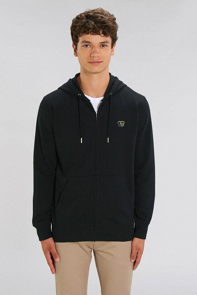 Black Embroidered Logo Zip Up Hoodie, Medium-weight, from organic cotton blend, Unisex, for Women & for Men 