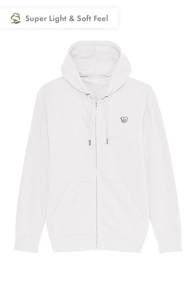 White Embroidered Logo Zip Up Hoodie, Medium-weight, from organic cotton blend, Unisex, for Women & for Men 