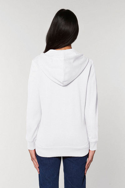 White Embroidered Logo Zip Up Hoodie, Medium-weight, from organic cotton blend, Unisex, for Women & for Men 