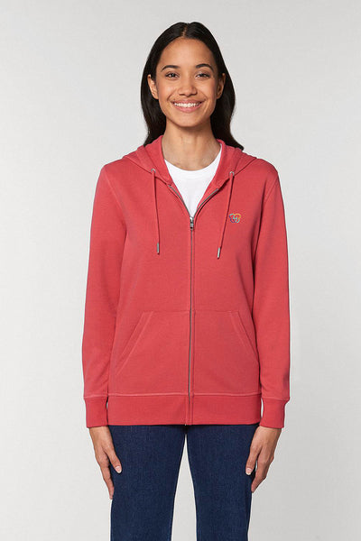 Red Embroidered Logo Zip Up Hoodie, Medium-weight, from organic cotton blend, Unisex, for Women & for Men 