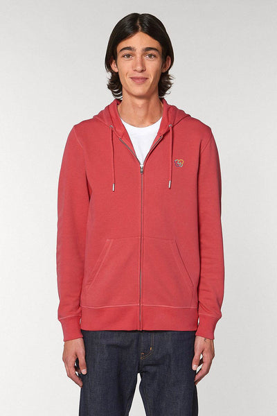 Red Embroidered Logo Zip Up Hoodie, Medium-weight, from organic cotton blend, Unisex, for Women & for Men 