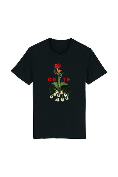 Black Women Cute Floral Graphic T-Shirt, 100% organic cotton