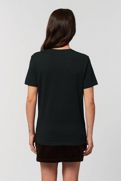 Black Women Floral Printed Crew Neck T-Shirt, 100% organic cotton