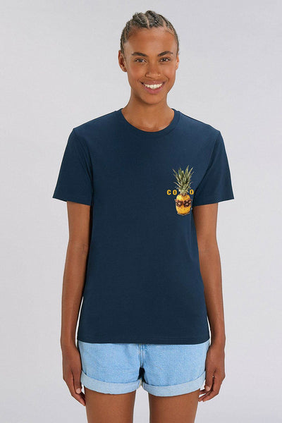 Navy Cool Pineapple Crew Neck T-Shirt, 100% organic cotton, Unisex, for Women & for Men 