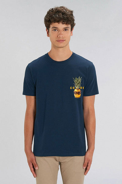 Navy Cool Pineapple Crew Neck T-Shirt, 100% organic cotton, Unisex, for Women & for Men 