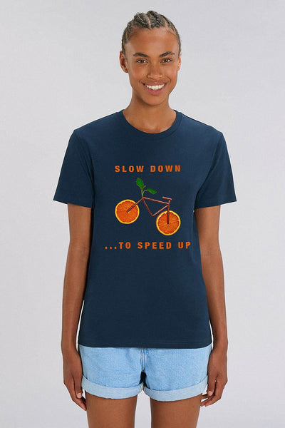 Navy Orange Bicycle Graphic T-Shirt, 100% organic cotton, Unisex, for Women & for Men 