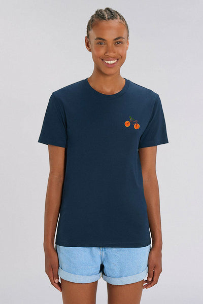 Navy Orange Bicycle Crew Neck T-Shirt, 100% organic cotton, Unisex, for Women & for Men 