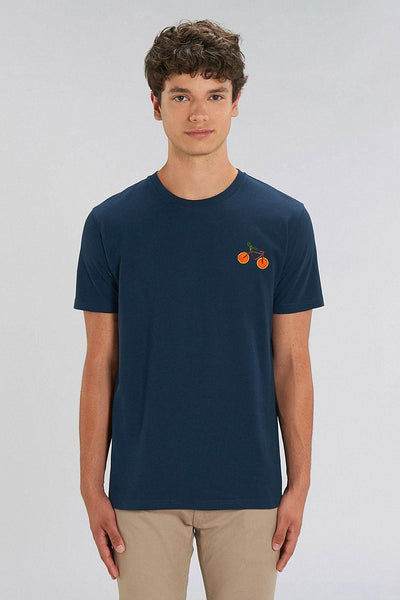 Navy Orange Bicycle Crew Neck T-Shirt, 100% organic cotton, Unisex, for Women & for Men 