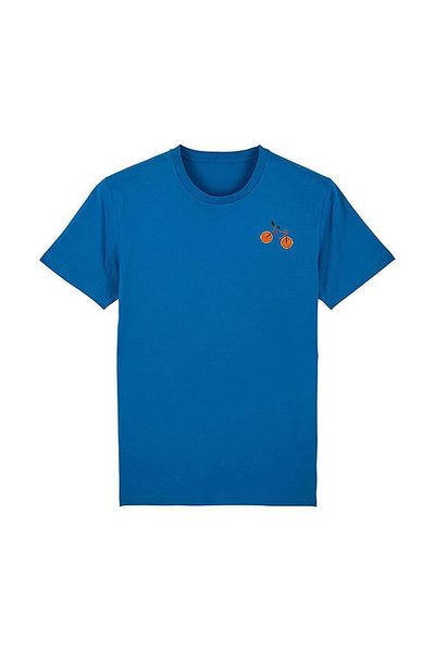 Royal Blue Orange Bicycle Crew Neck T-Shirt, 100% organic cotton, Unisex, for Women & for Men 