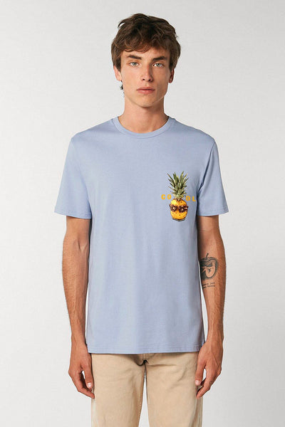 Light blue Cool Pineapple Crew Neck T-Shirt, 100% organic cotton, Unisex, for Women & for Men 