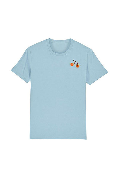 Light blue Orange Bicycle Crew Neck T-Shirt, 100% organic cotton, Unisex, for Women & for Men 