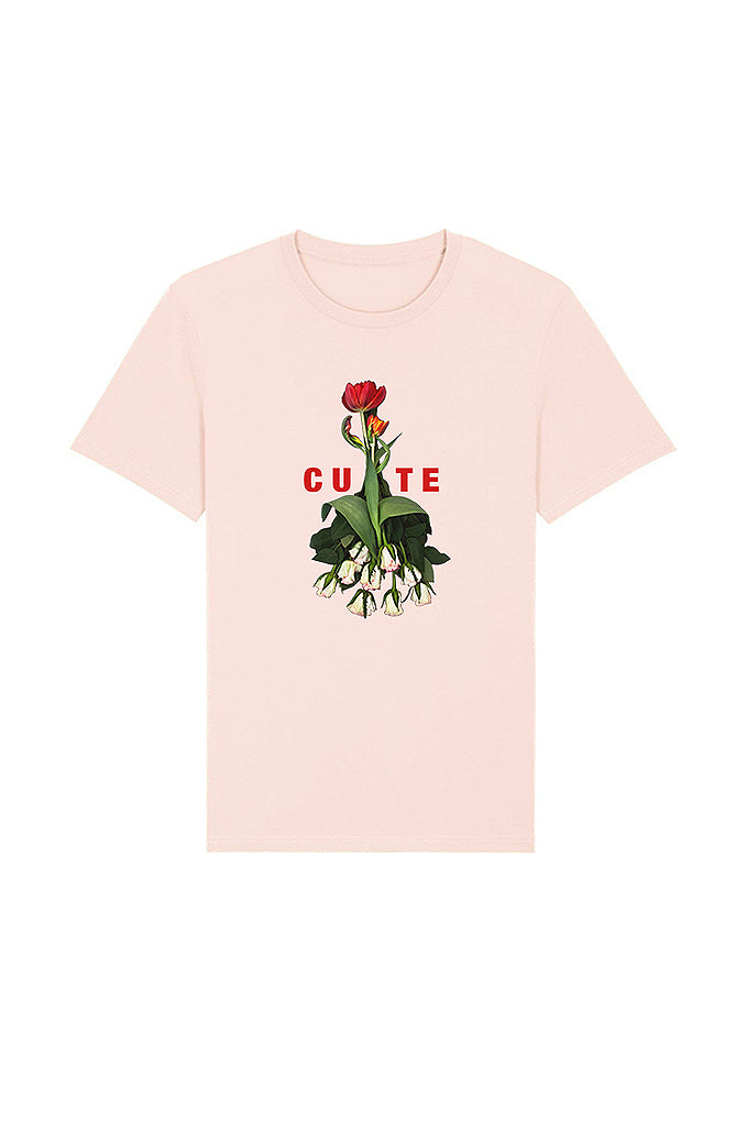 Light Pink Women Cute Floral Graphic T-Shirt, 100% organic cotton