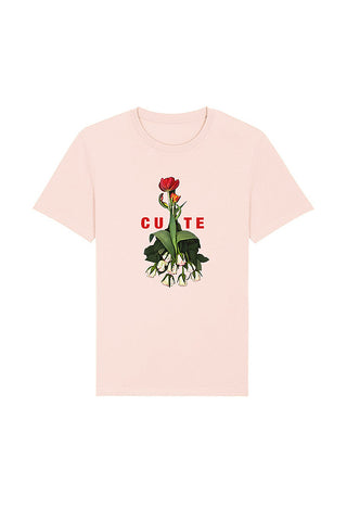 Light Pink Women Cute Floral Graphic T-Shirt, 100% organic cotton