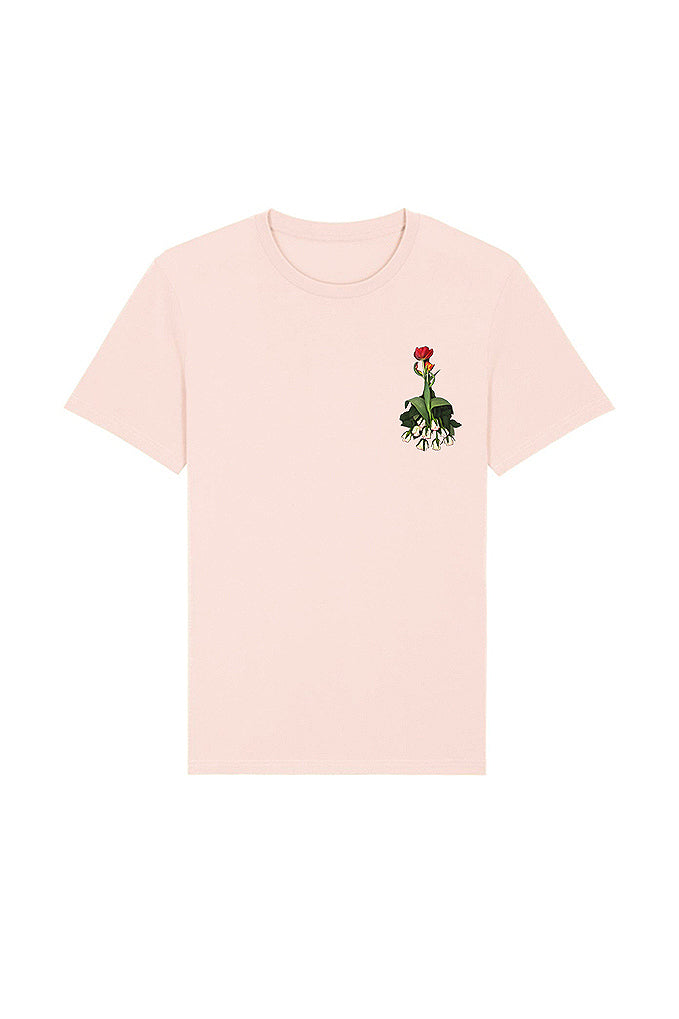 Light Pink Women Floral Printed Crew Neck T-Shirt, 100% organic cotton