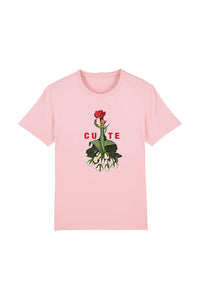 Cotton Pink Women Cute Floral Graphic T-Shirt, 100% organic cotton