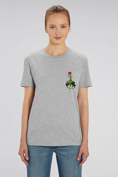 Grey Women Floral Printed Crew Neck T-Shirt, 100% organic cotton