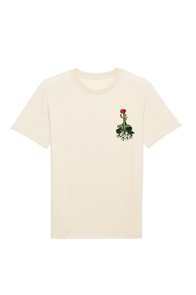 Beige Women Floral Printed Crew Neck T-Shirt, 100% organic cotton