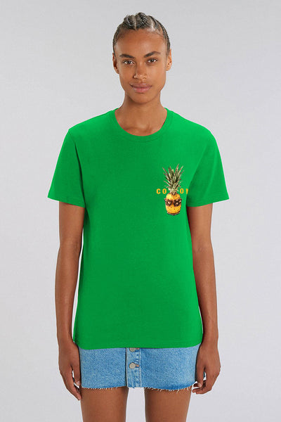 Green Cool Pineapple Crew Neck T-Shirt, 100% organic cotton, Unisex, for Women & for Men 