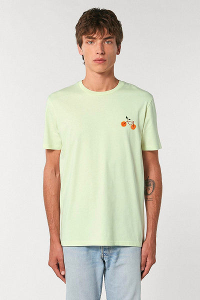 Light green Orange Bicycle Crew Neck T-Shirt, 100% organic cotton, Unisex, for Women & for Men 