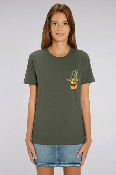 Khaki Cool Pineapple Crew Neck T-Shirt, 100% organic cotton, Unisex, for Women & for Men 