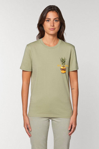 Sage green Cool Pineapple Crew Neck T-Shirt, 100% organic cotton, Unisex, for Women & for Men 