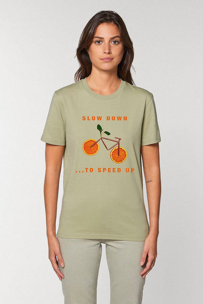 Sage green Orange Bicycle Graphic T-Shirt, 100% organic cotton, Unisex, for Women & for Men 