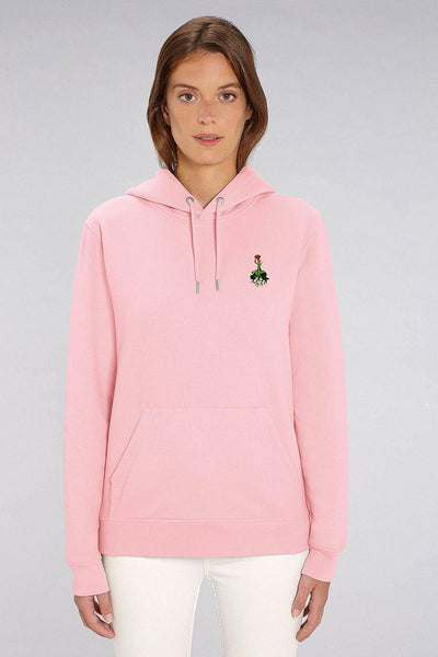 Cotton Pink Floral Printed Hoodie, Heavyweight, from organic cotton blend