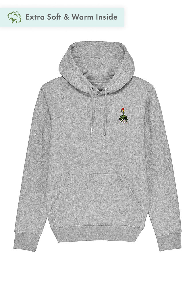 Grey Floral Printed Hoodie, Heavyweight, from organic cotton blend