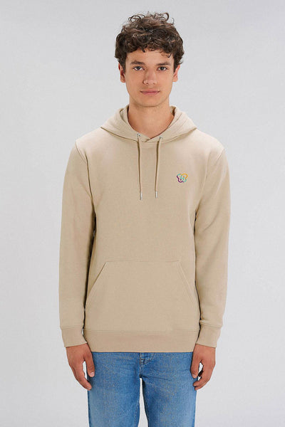 Beige Embroidered BHappy Logo Hoodie, Heavyweight, from organic cotton blend, Unisex, for Women & for Men 