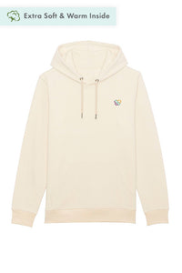 Beige Embroidered BHappy Logo Hoodie, Heavyweight, from organic cotton blend, Unisex, for Women & for Men 