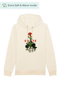 Beige Cute Floral Graphic Hoodie, Heavyweight, from organic cotton blend