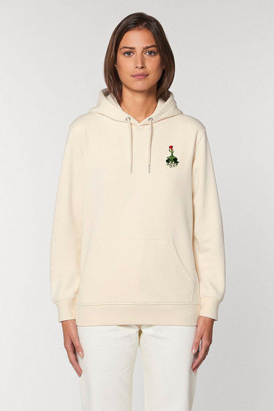 Beige Floral Printed Hoodie, Heavyweight, from organic cotton blend