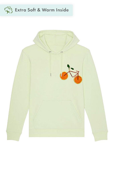Light green Orange Bicycle Printed Hoodie, Heavyweight, from organic cotton blend, Unisex, for Women & for Men 