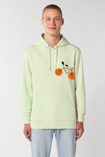 Light green Orange Bicycle Printed Hoodie, Heavyweight, from organic cotton blend, Unisex, for Women & for Men 