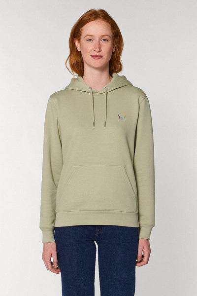 Sage green Embroidered BHappy Logo Hoodie, Heavyweight, from organic cotton blend, Unisex, for Women & for Men 