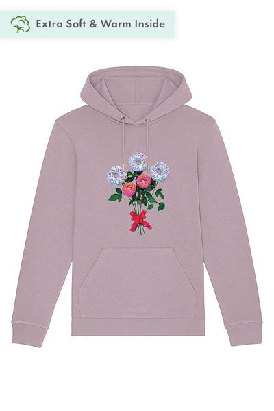 Lilac purple Donut Flowers Printed Hoodie, Heavyweight, from organic cotton blend