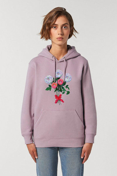 Lilac purple Donut Flowers Printed Hoodie, Heavyweight, from organic cotton blend