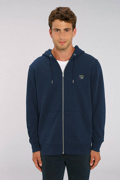 Navy Men Embroidered Logo Zip Up Hoodie, Heavyweight, from organic cotton blend