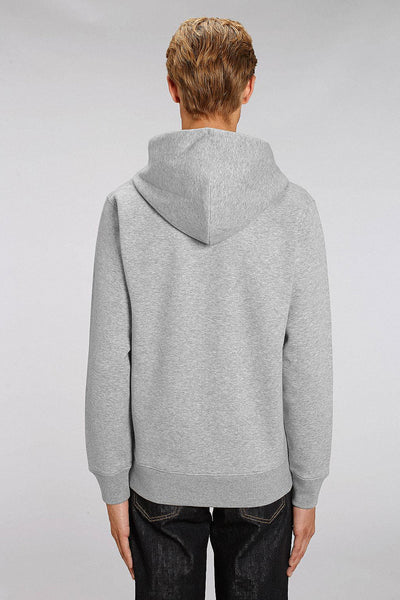Grey Men Embroidered Logo Zip Up Hoodie, Heavyweight, from organic cotton blend