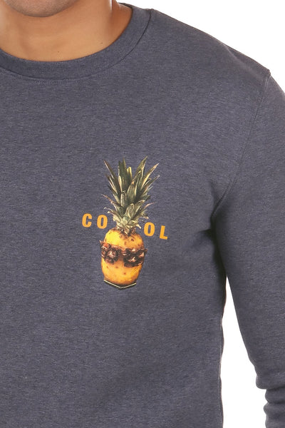 Dark Blue Cool Pineapple Printed Sweatshirt, Heavyweight, from organic cotton blend, Unisex, for Women & for Men 