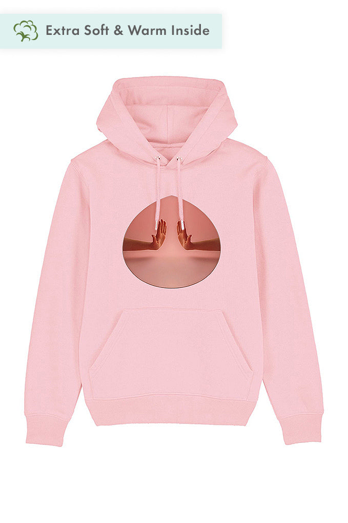 Cotton Pink Two Hands Graphic Hoodie, Heavyweight, from organic cotton blend, Unisex, for Women & for Men 