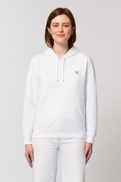 White BHappy Logo Basic Hoodie, Medium-weight, from organic cotton blend, Unisex, for Women & for Men 