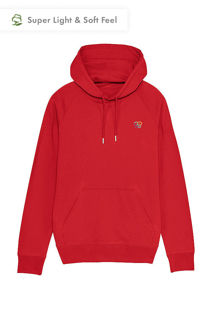 Red Men Embroidered Logo Hoodie, Medium-weight, from organic cotton blend