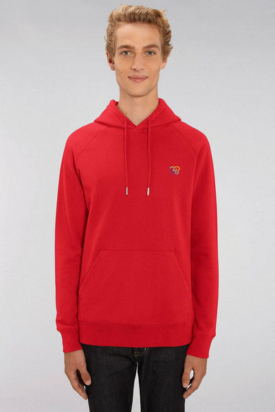 Red Men Embroidered Logo Hoodie, Medium-weight, from organic cotton blend