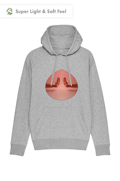 Grey Men Two Hands Graphic Hoodie, Medium-weight, from organic cotton blend