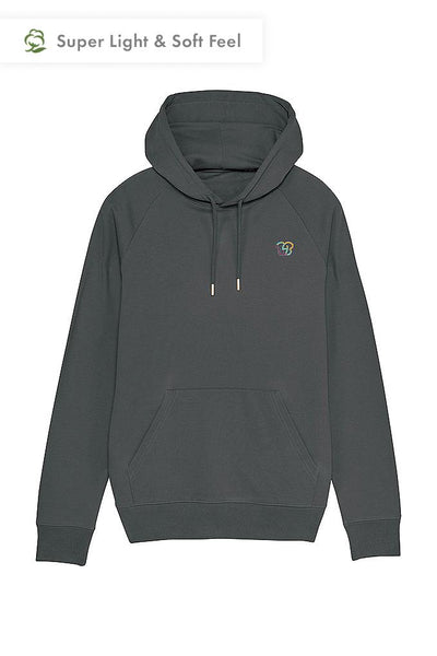 Dark grey Men Embroidered Logo Hoodie, Medium-weight, from organic cotton blend